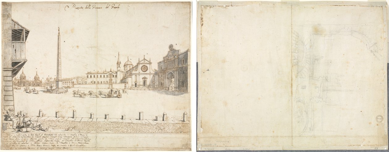 Eighteen Views of Rome: The Piazza del Popolo; Sketch for San Giovanni in Laterano by Lievin Cruyl