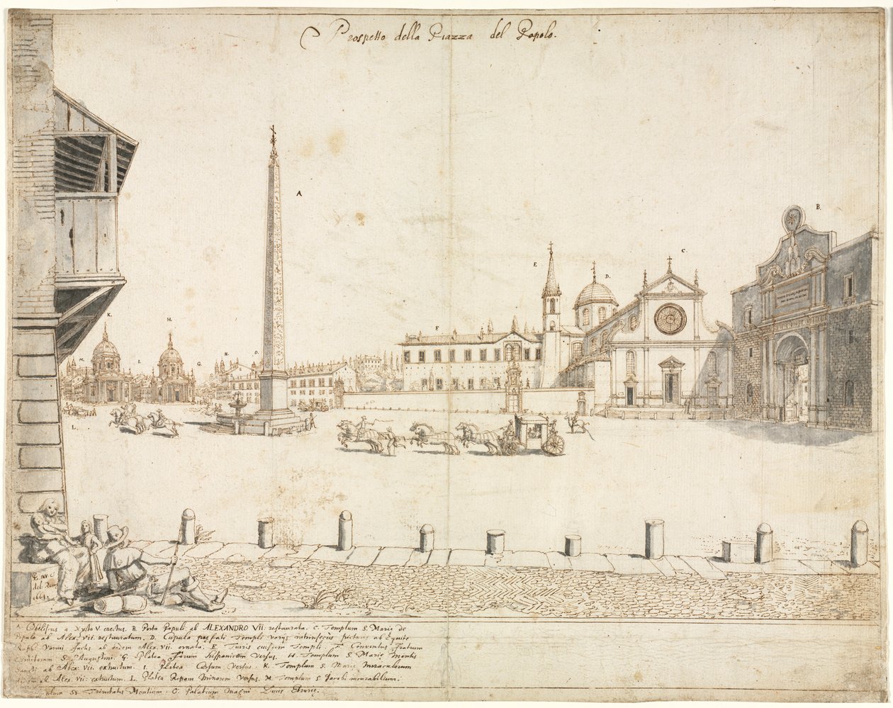 Eighteen Views of Rome: The Piazza del Popolo (1664) by Lievin Cruyl