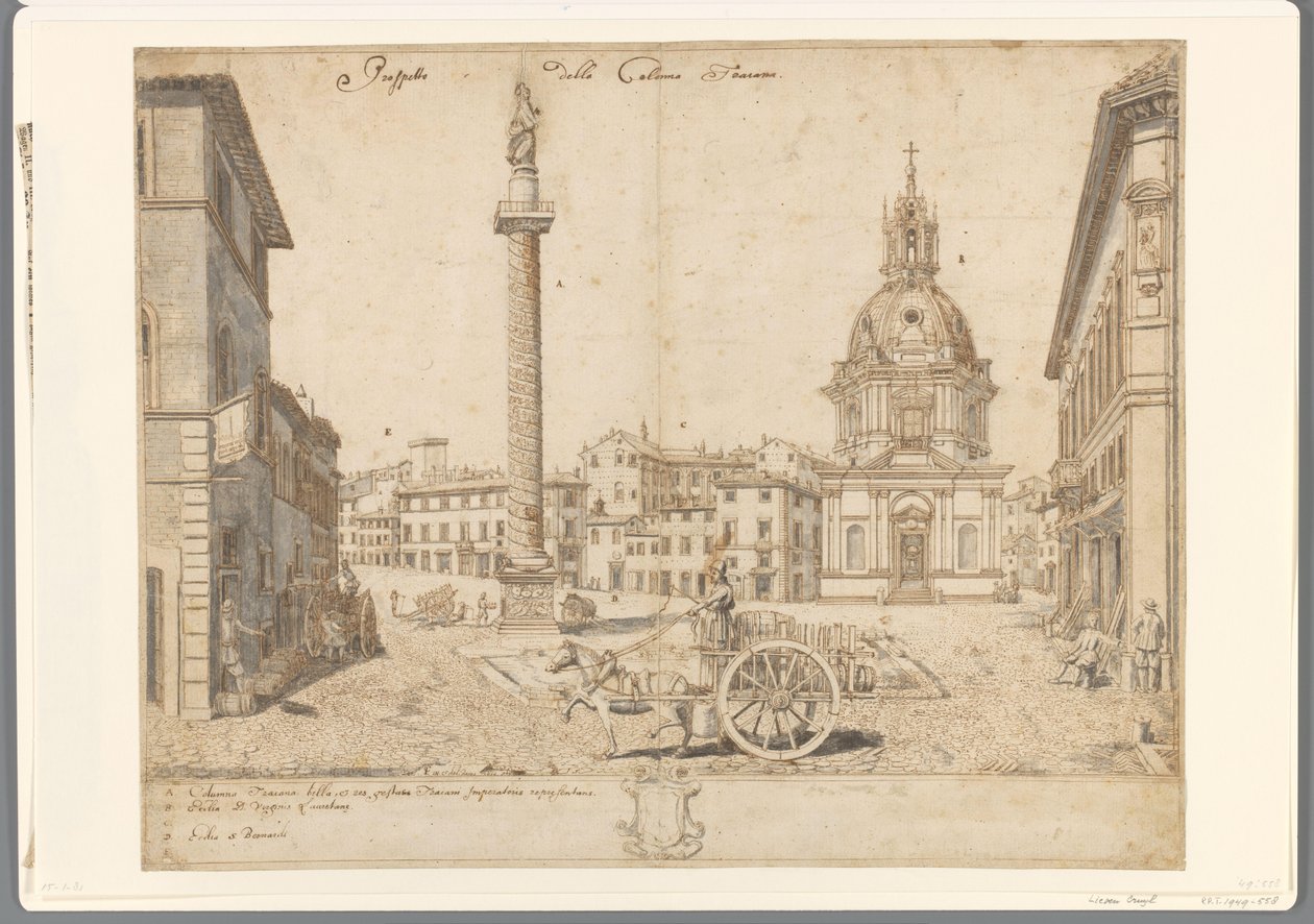 View in Rome with the Column of Trajan and S. Maria di Loreto by Lievin Cruyl
