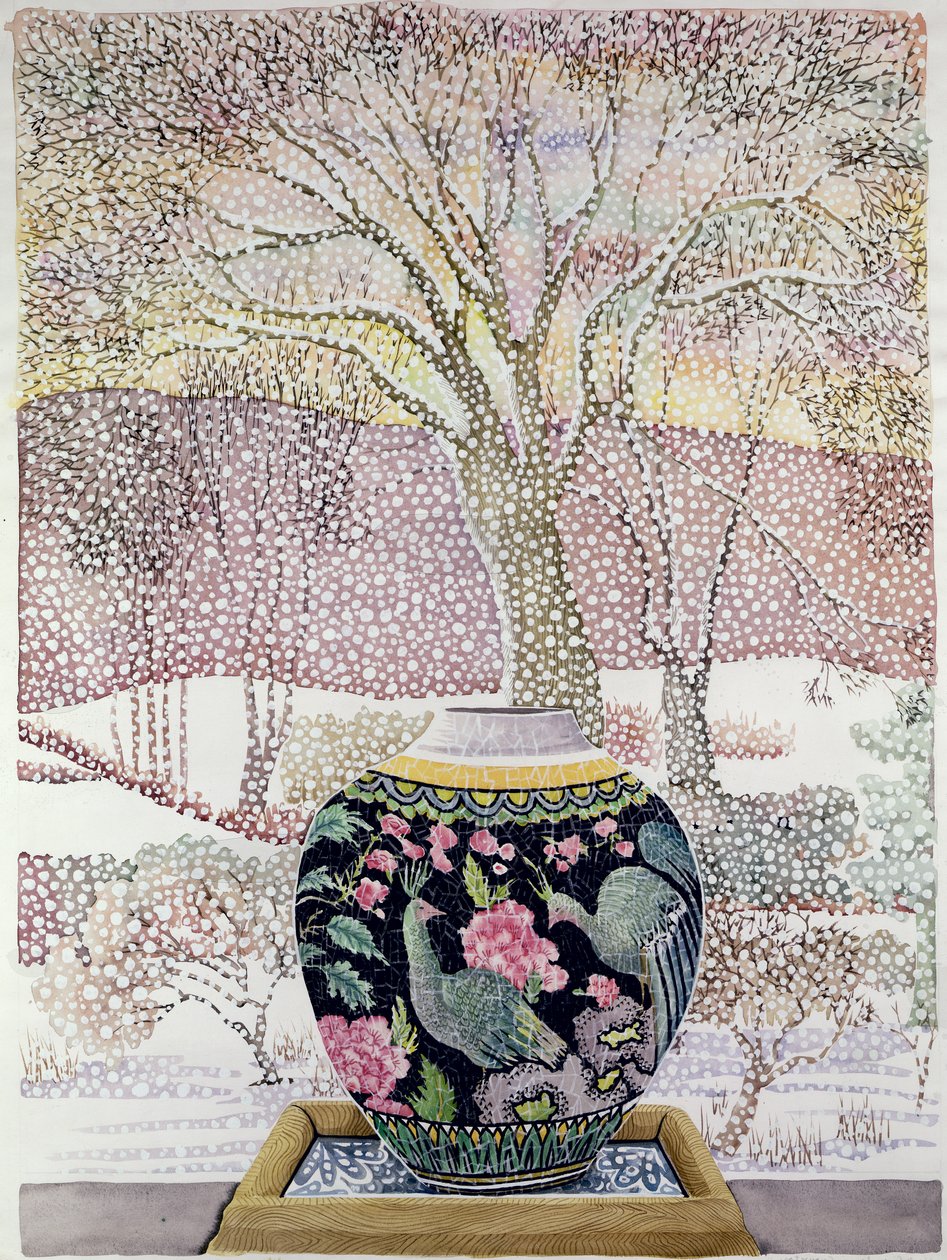 Large Ginger Jar in Snowstorm by Lillian Delevoryas