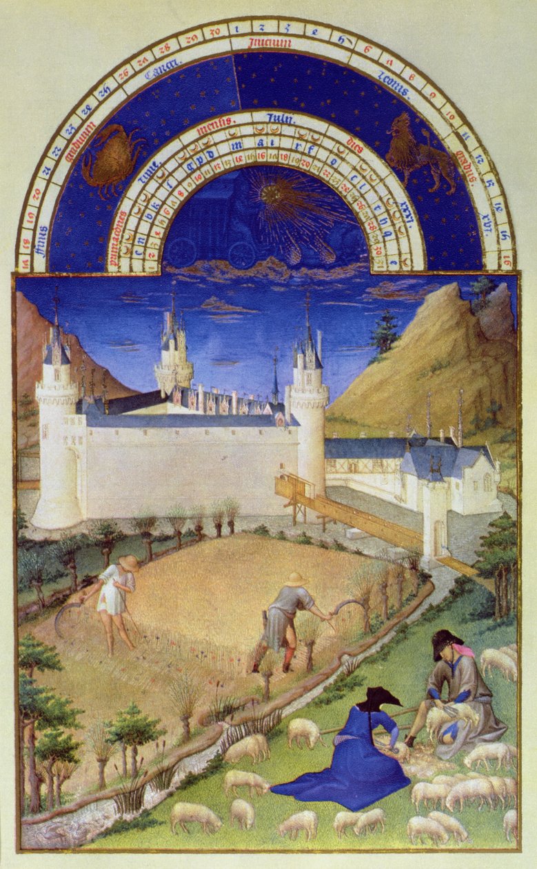 Fascimile of July: Harvesting and Sheep Shearing, from the 