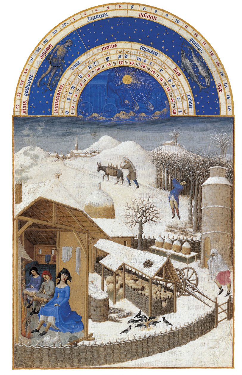 February Les Très Riches Heures du duc de Berry by Limbourg Brothers