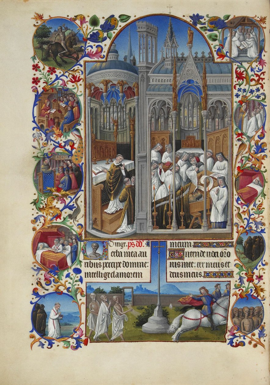 Très Riches Heures du Duc de Berry Folio 86, Verso - The Funeral of Raymond Diocrès by Limbourg Brothers