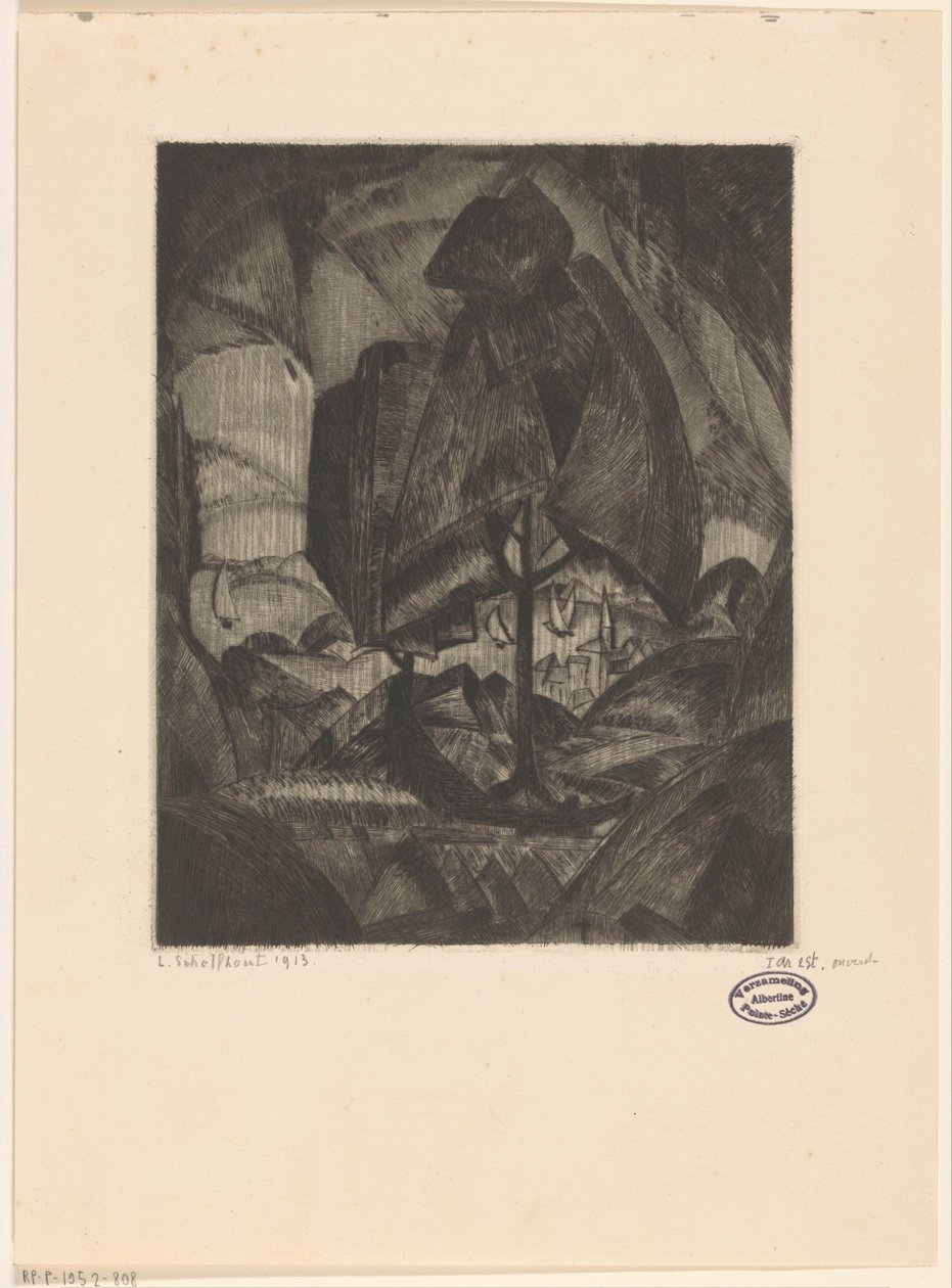 Tree in a Hill Landscape with Lake by Lodewijk Schelfhout (signed by artist)