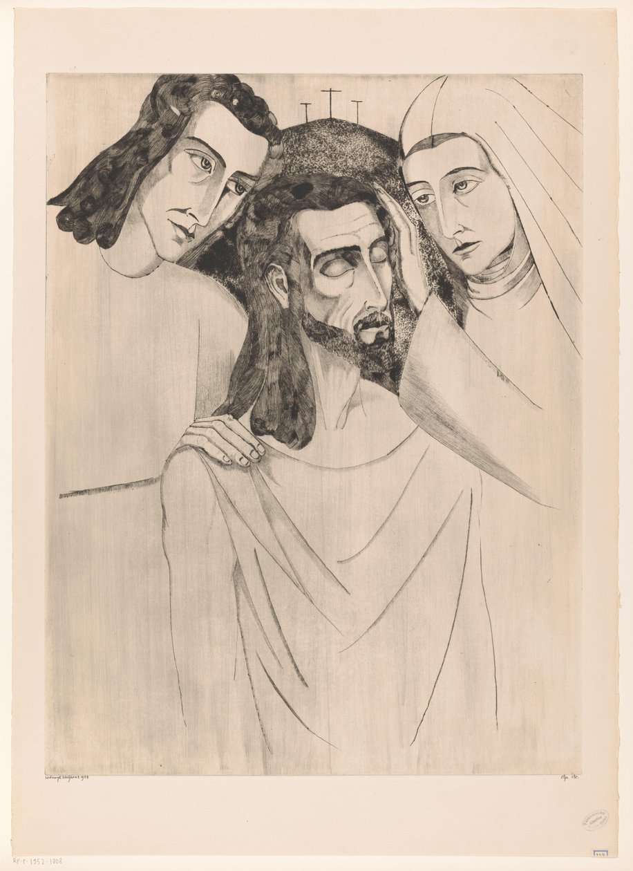 Christ between John the Baptist and Mary by Lodewijk Schelfhout (signed by artist)