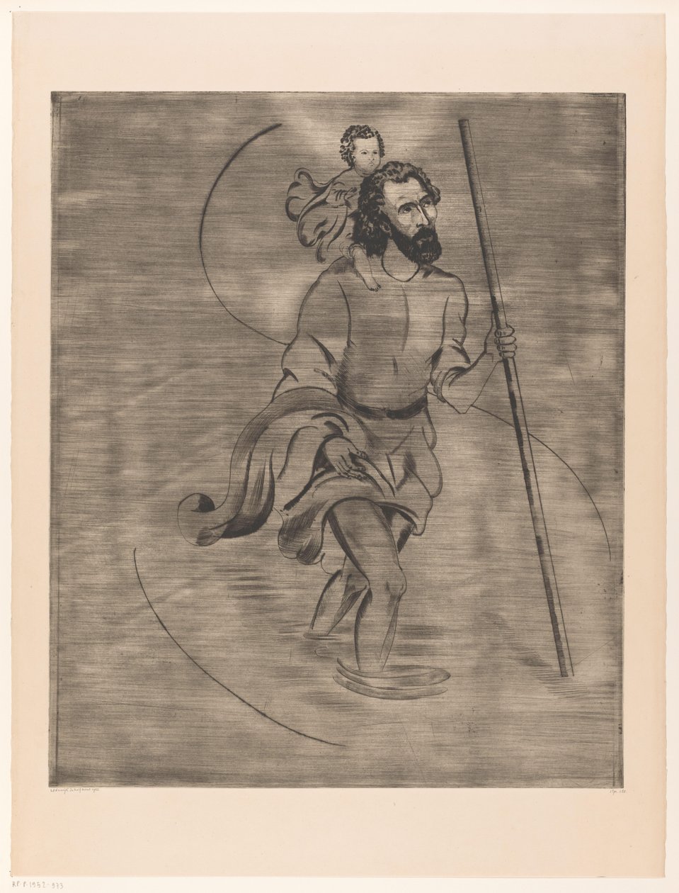 Saint Christopher with the Christ Child by Lodewijk Schelfhout (signed by artist)