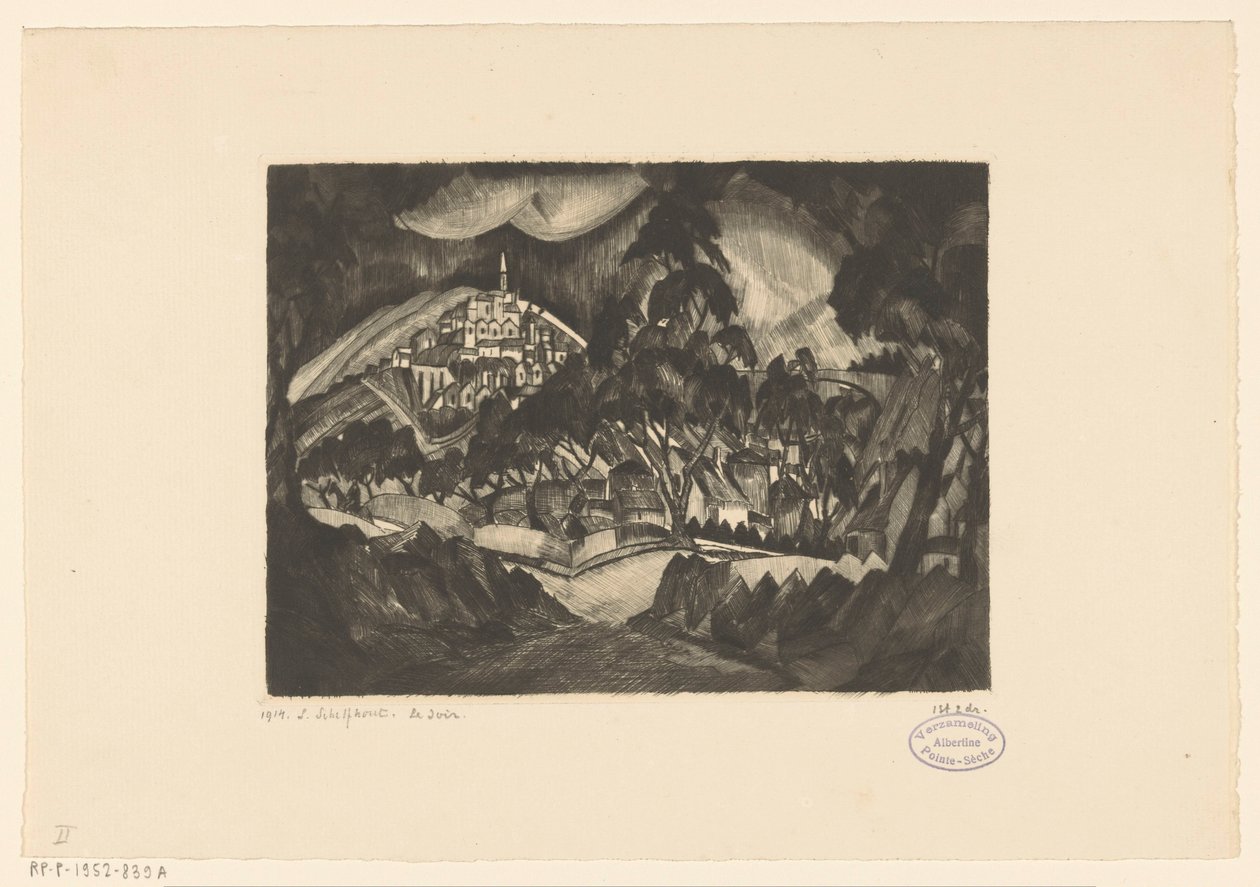 Hilly Landscape with Trees and Buildings by Lodewijk Schelfhout (signed by artist)