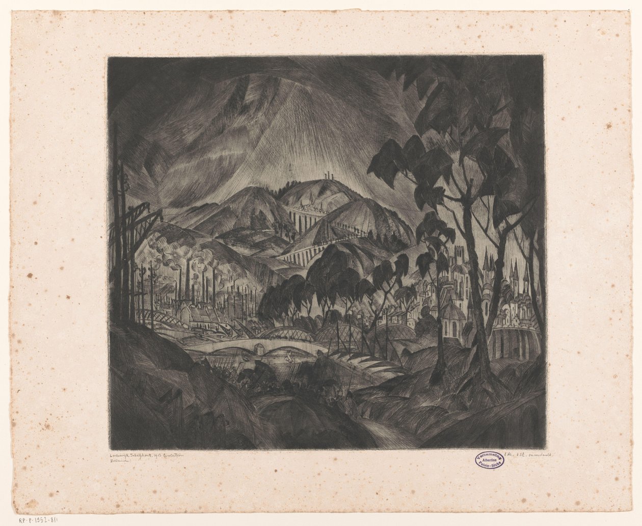 Hilly Landscape with Industry (original title: Evolution) by Lodewijk Schelfhout (signed by artist)