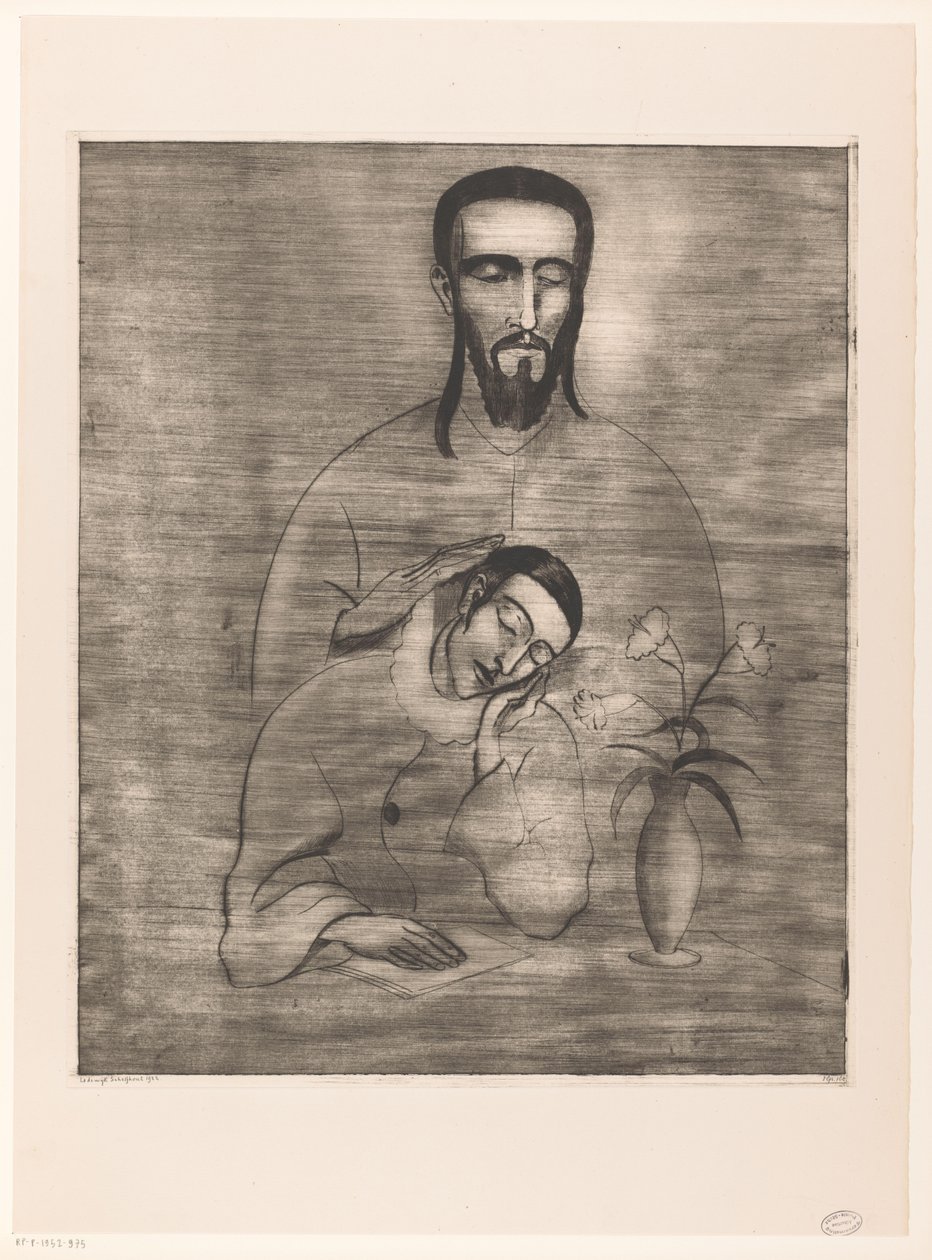 Pierrot and Christ by Lodewijk Schelfhout (signed by artist)