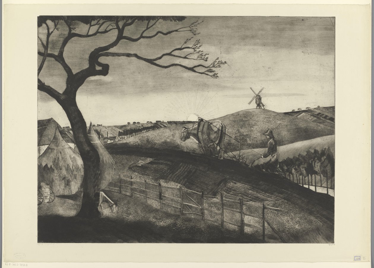 Plowing Farmer with an Ox near Etikhove by Lodewijk Schelfhout (signed by artist)