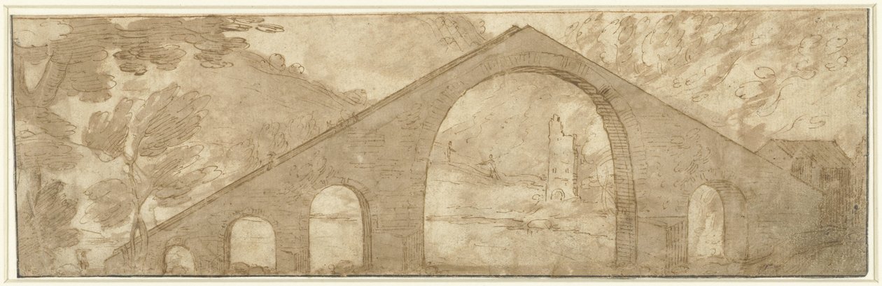 Steep Bridge in a Landscape by Lodewijk Toeput (attributed to)