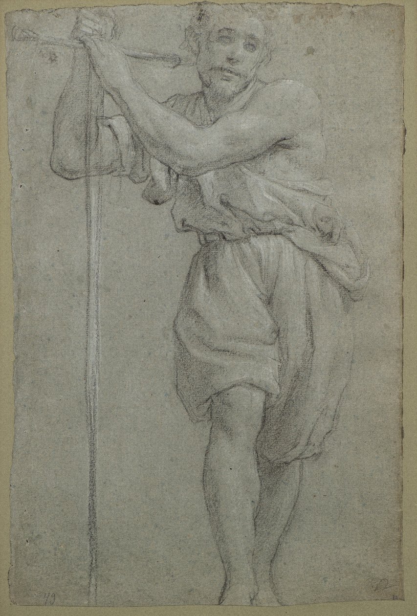 A Man Leaning on a Wooden Cross by Lodovico (attr. to) Carracci