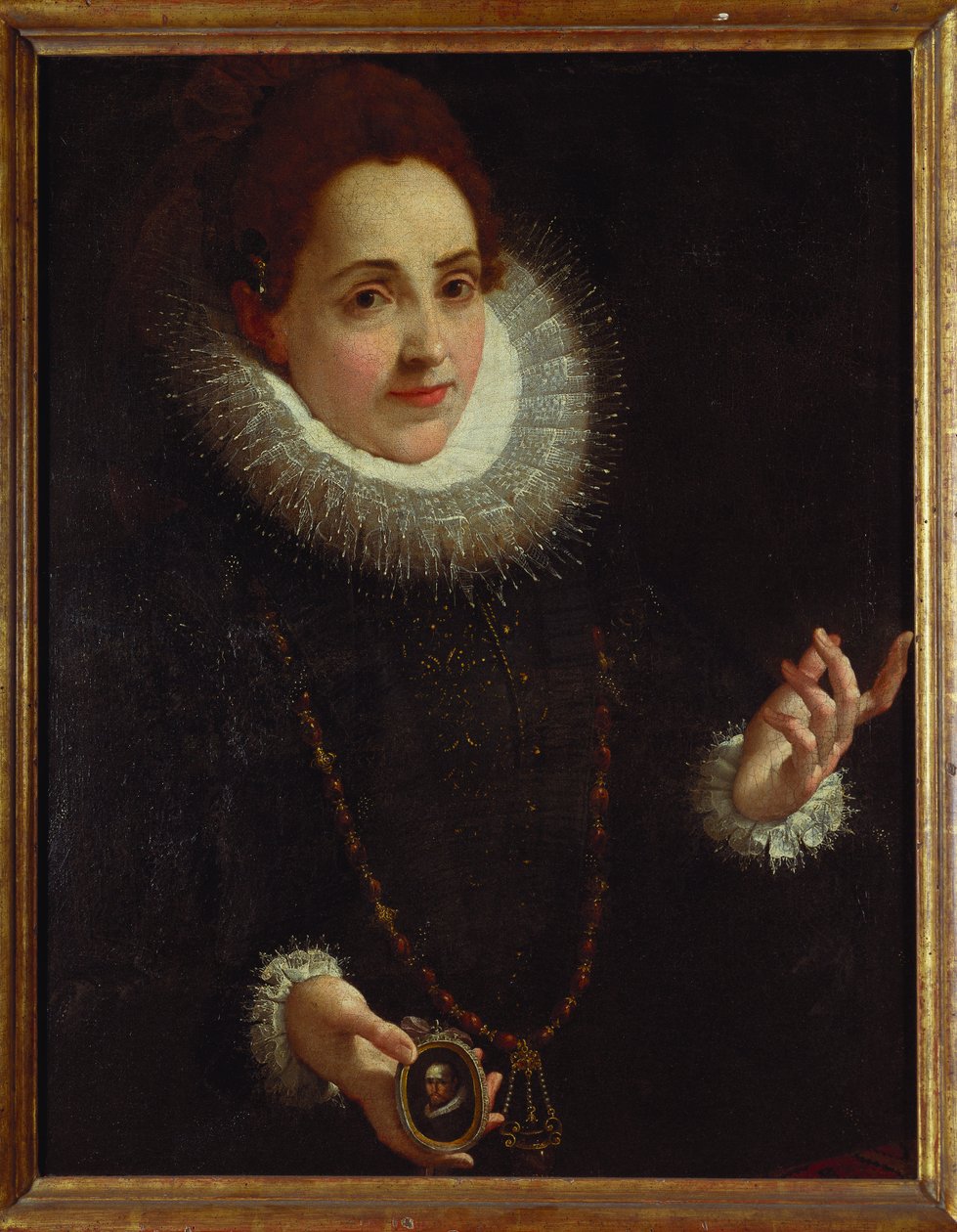 Portrait of a Lady Holding a Portrait Miniature of a Gentleman by Lodovico Carracci