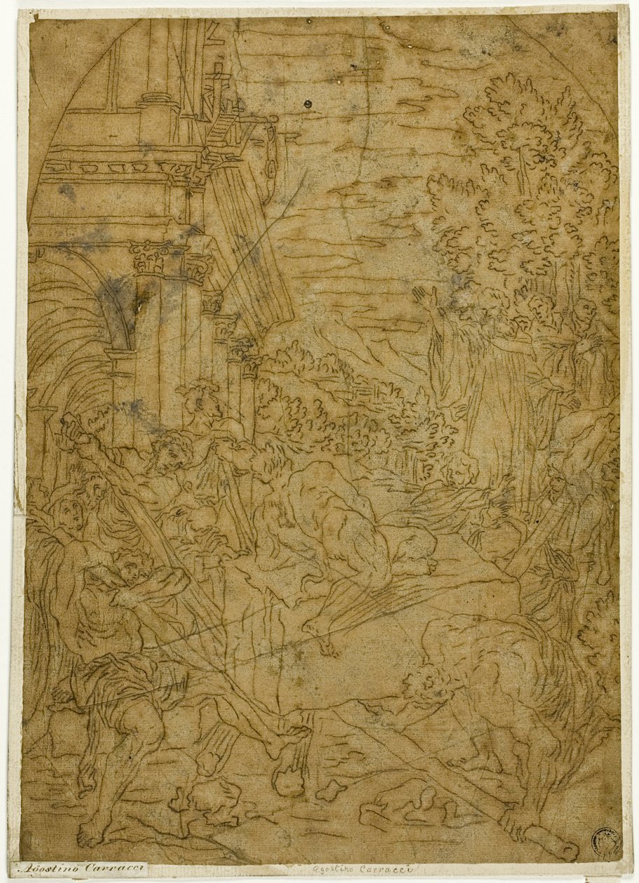Saint Benedict Moving the Stone which a Demon Had Made Immobile by Lodovico Carracci