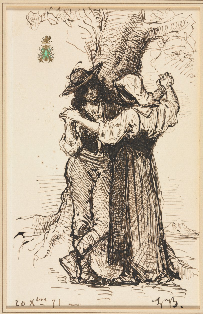 Couple Courting by a Tree by Léon Bonnat