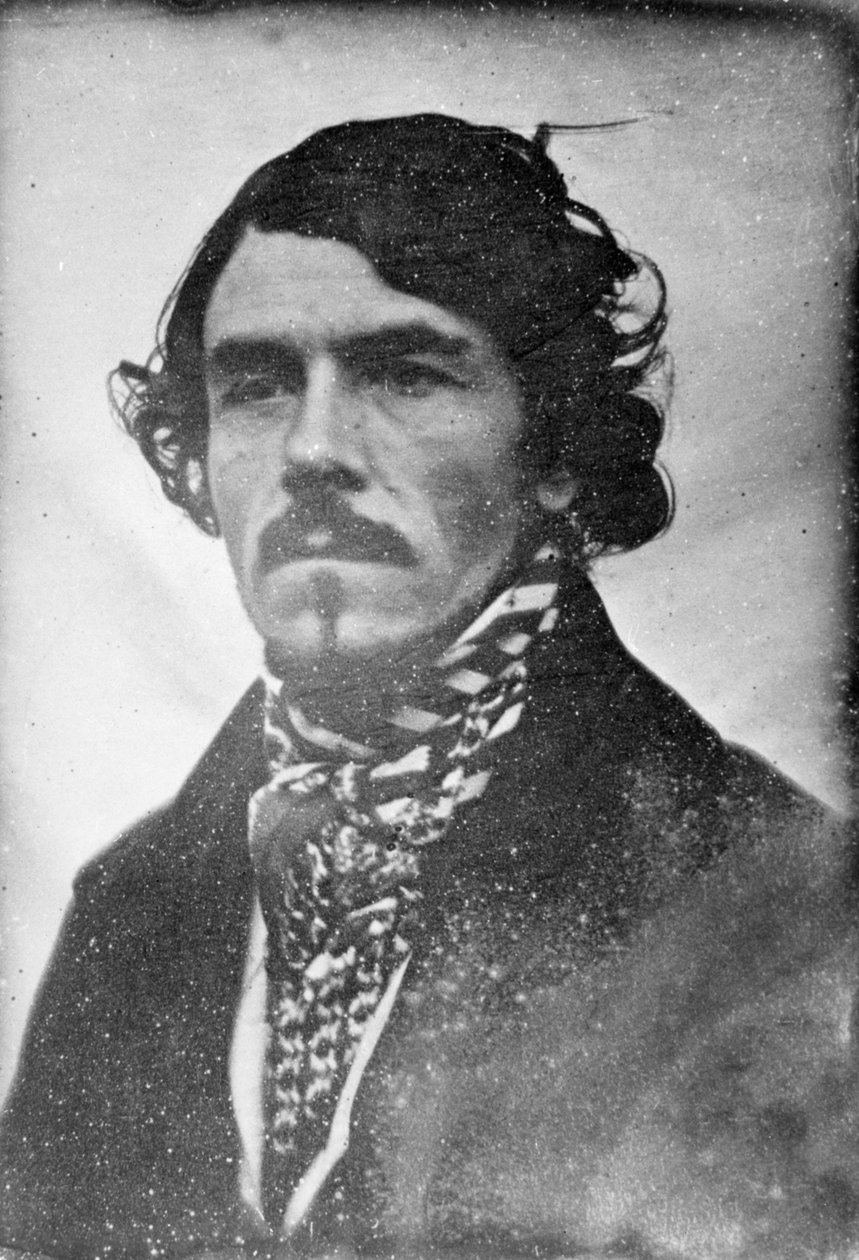 Full face portrait of Eugène Delacroix, head and shoulders, 1842 by Léon Riesener