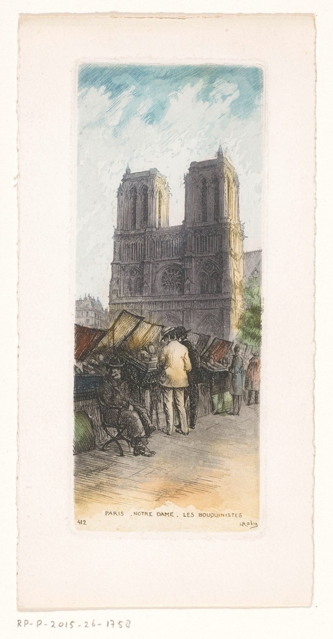 View of Notre-Dame in Paris with Booksellers in the Foreground by Léopold Robin