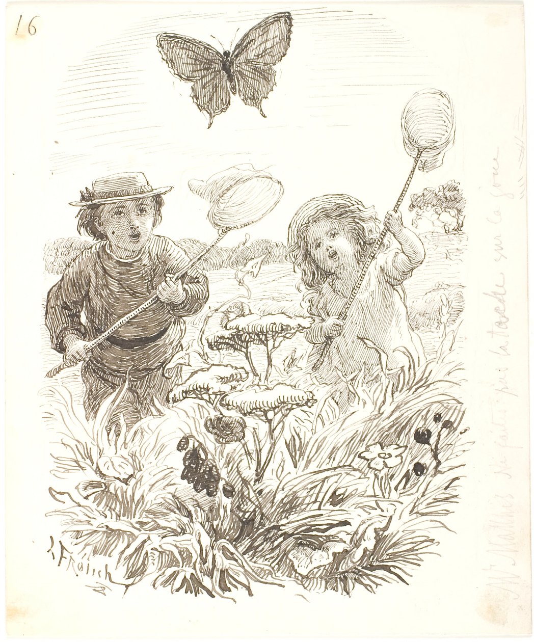 The Two Children Catching Butterflies by Lorenz Frølich