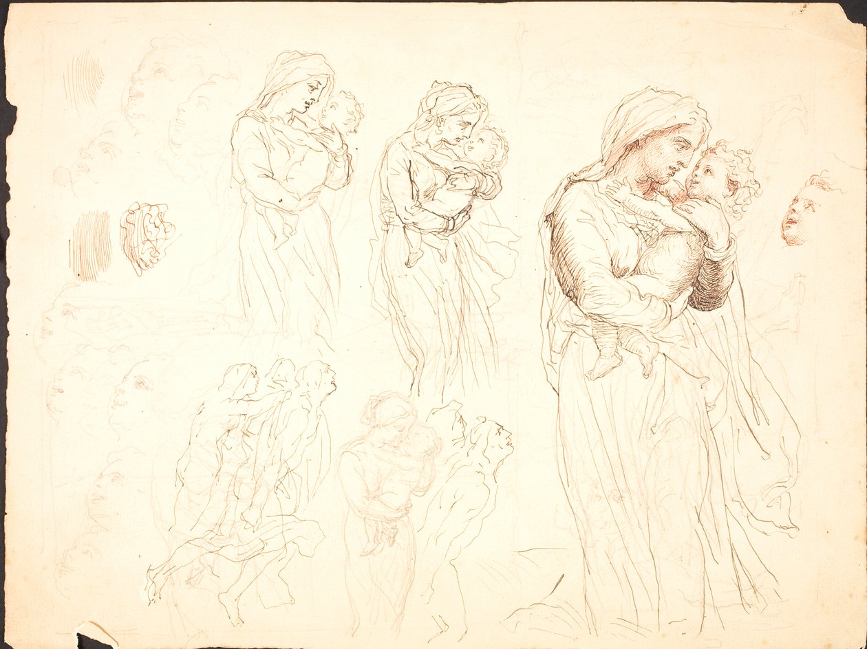 Several Sketches for the Motif "Child on the Arm" by Lorenz Frølich