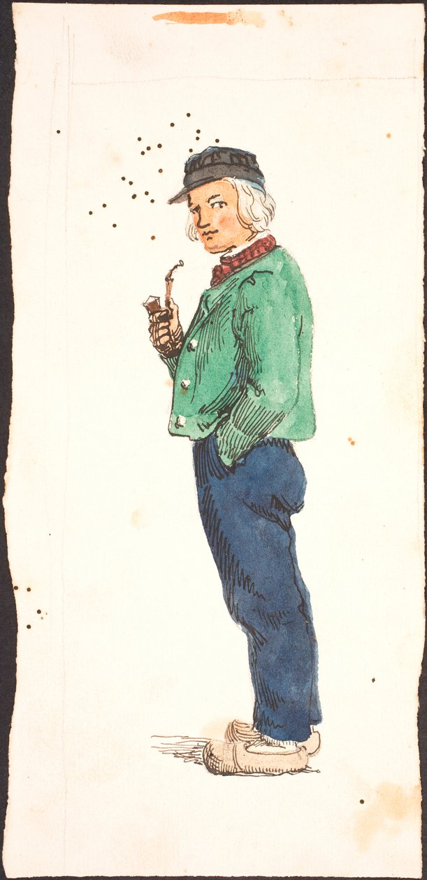 Man Smoking a Pipe in Clogs by Lorenz Frølich