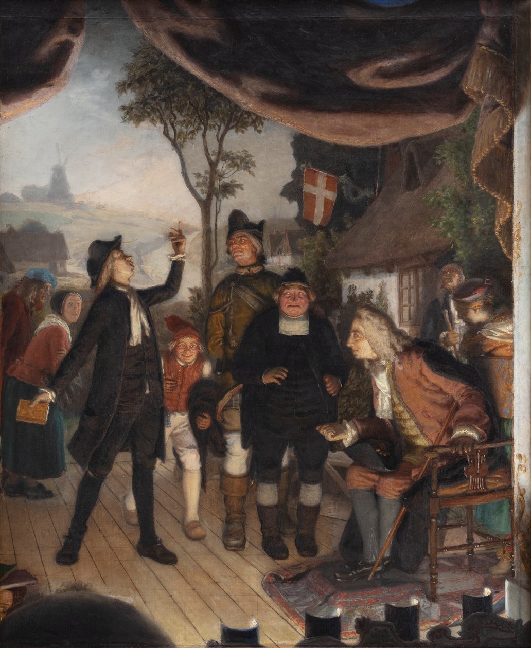 Ludvig Holberg Attending a Rehearsal of His Play Erasmus Montanus, Act IV, Scene 2 by Lorenz Frølich