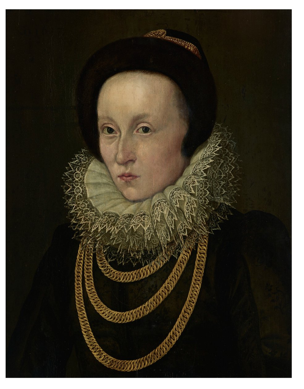 Portrait of a Woman, Bust-Length, with a Lace Ruff and Gold Chains by Lorenz Strauch