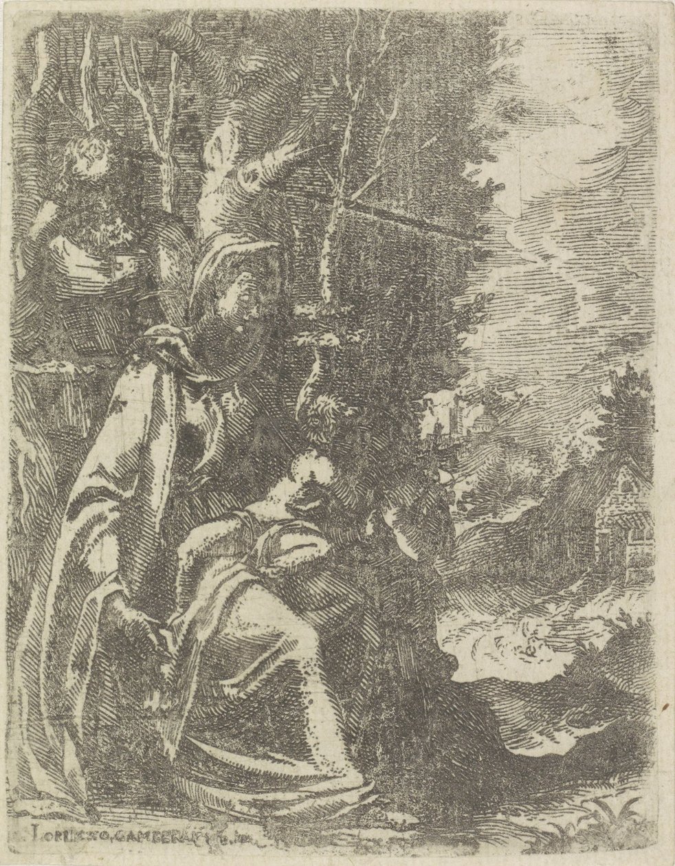 Holy Family with the Young John the Baptist in a Landscape by Lorenzo Gamberati