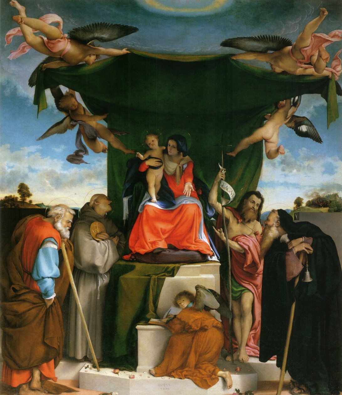 Madonna Enthroned with Child, Angels, and Saints by Lorenzo Lotto