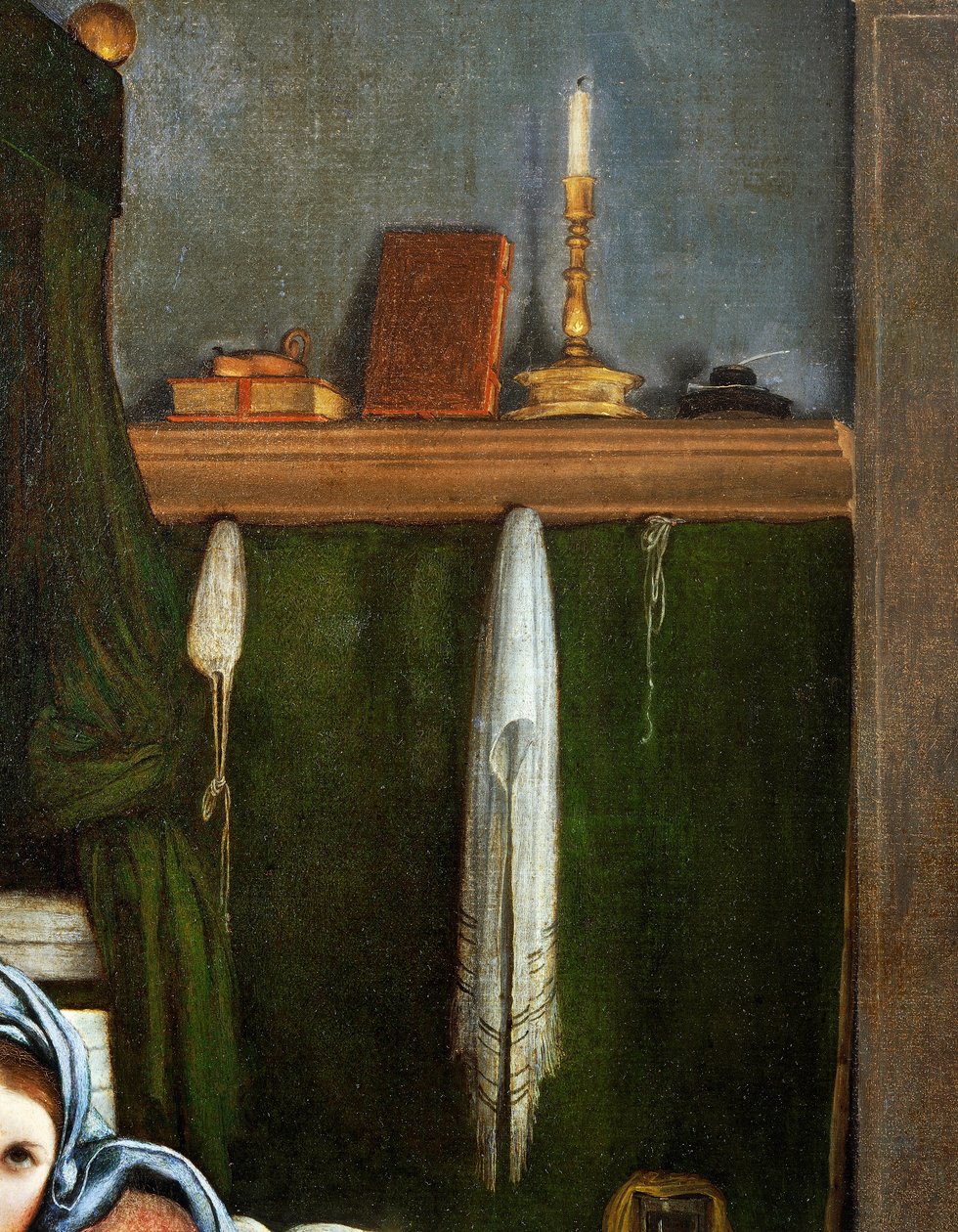 Shelf with Candelabra and Books (detail) by Lorenzo Lotto