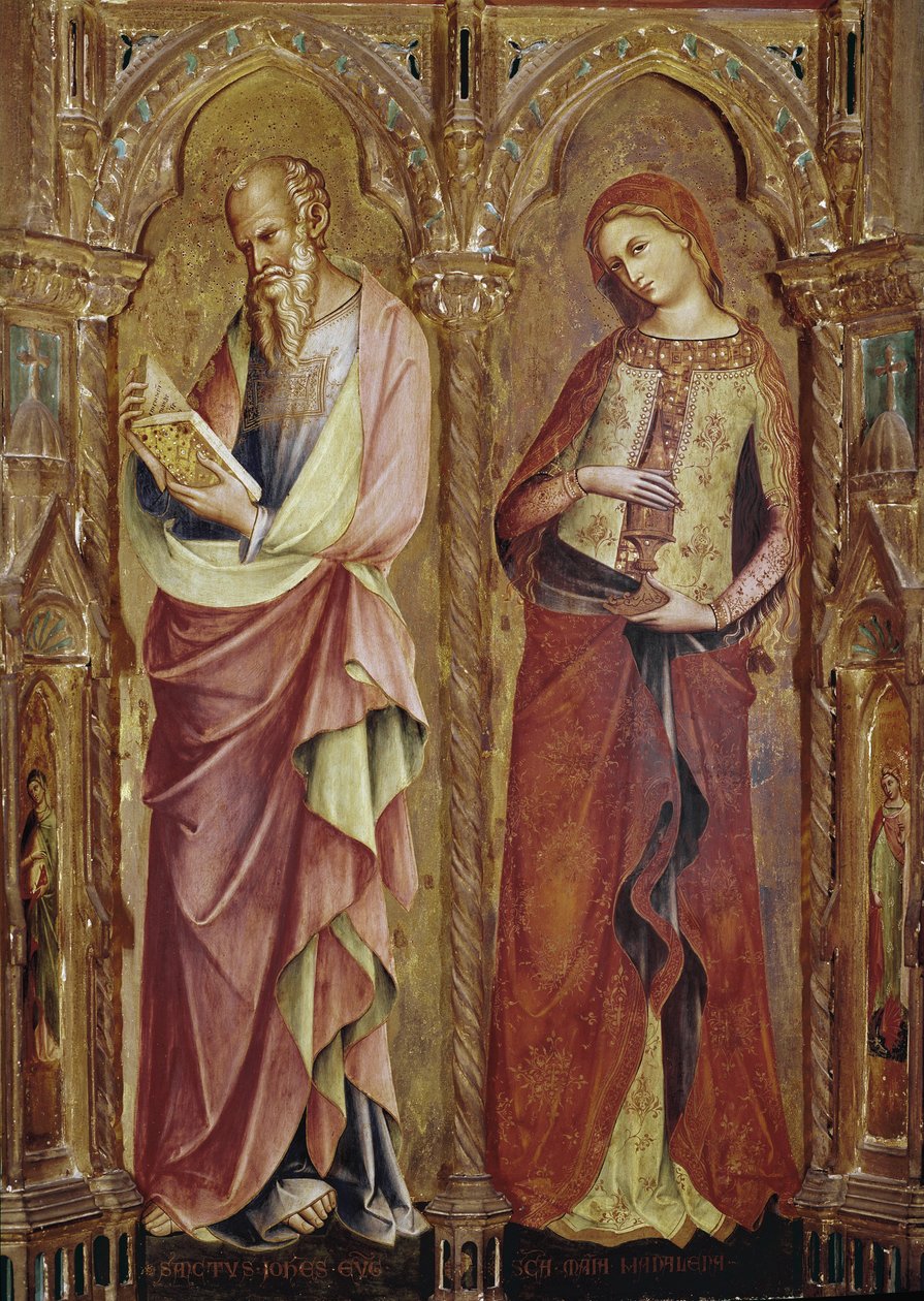 Saint John the Evangelist and Saint Mary Magdalene (detail) of the polyptych of the Annunciation by Lorenzo Veneziano