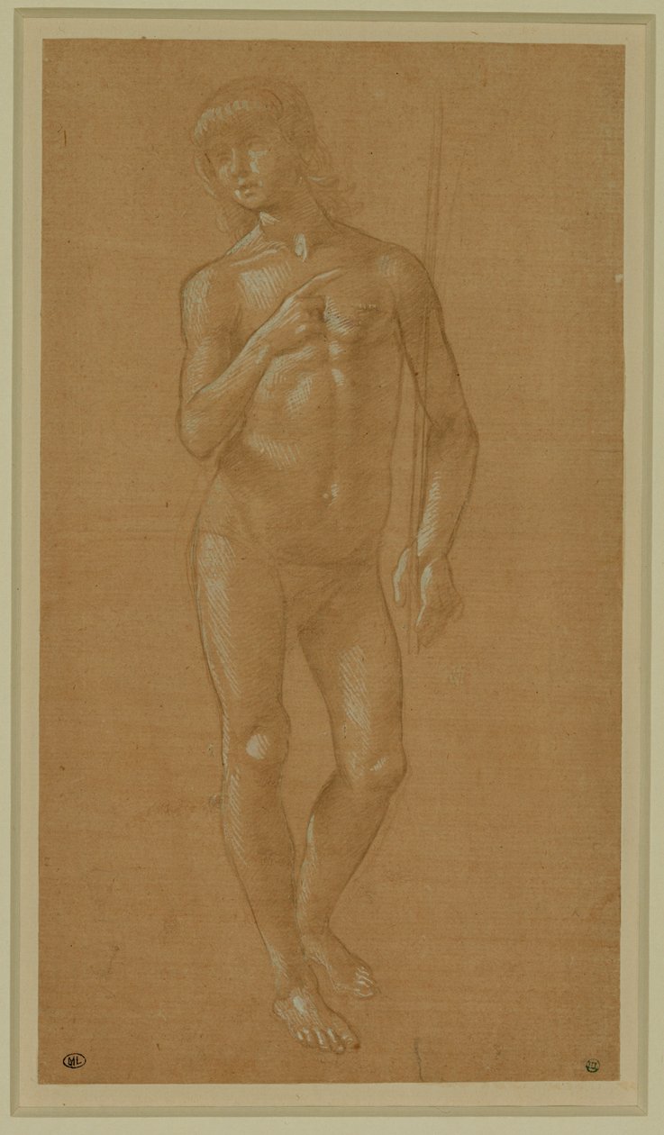 Nude Young Man, Full Face, Holding a Staff by Lorenzo di Credi