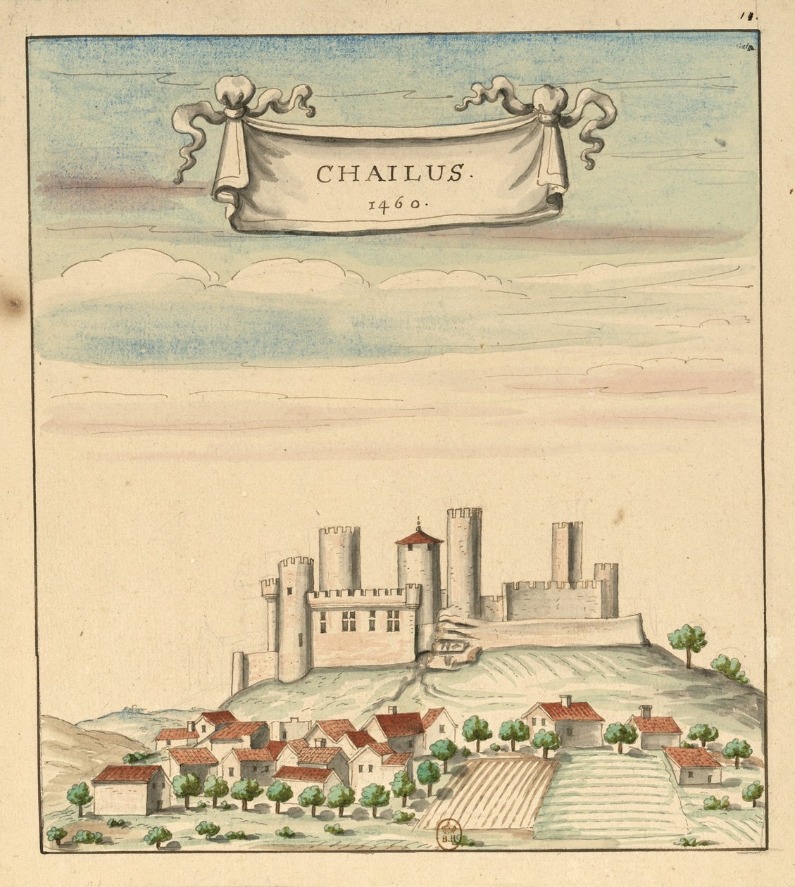 Château de Châlus in 1460 by Louis Boudan
