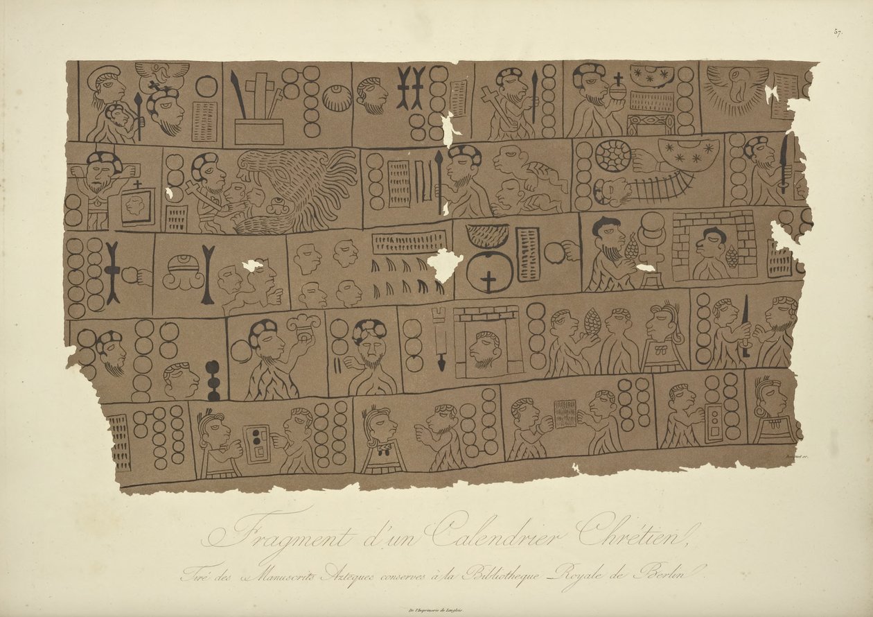 Fragment of a Christian Calendar, Drawn from an Aztec Manuscript in the Berlin State Library, Illustration from Vues des Cordillères et Monumens des Peuples Indigènes de l