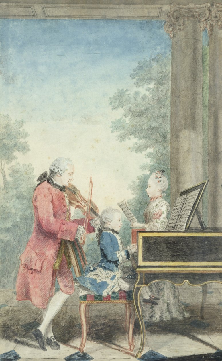 Leopold Mozart and his Children Wolfgang Amadeus and Maria Anna, 1777 by Louis Carrogis dit Carmontelle