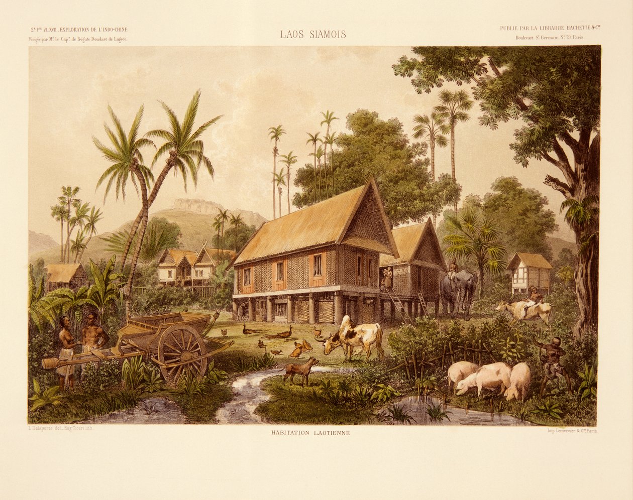 A Laos House, print made by Eug. Ciceri, illustration from 