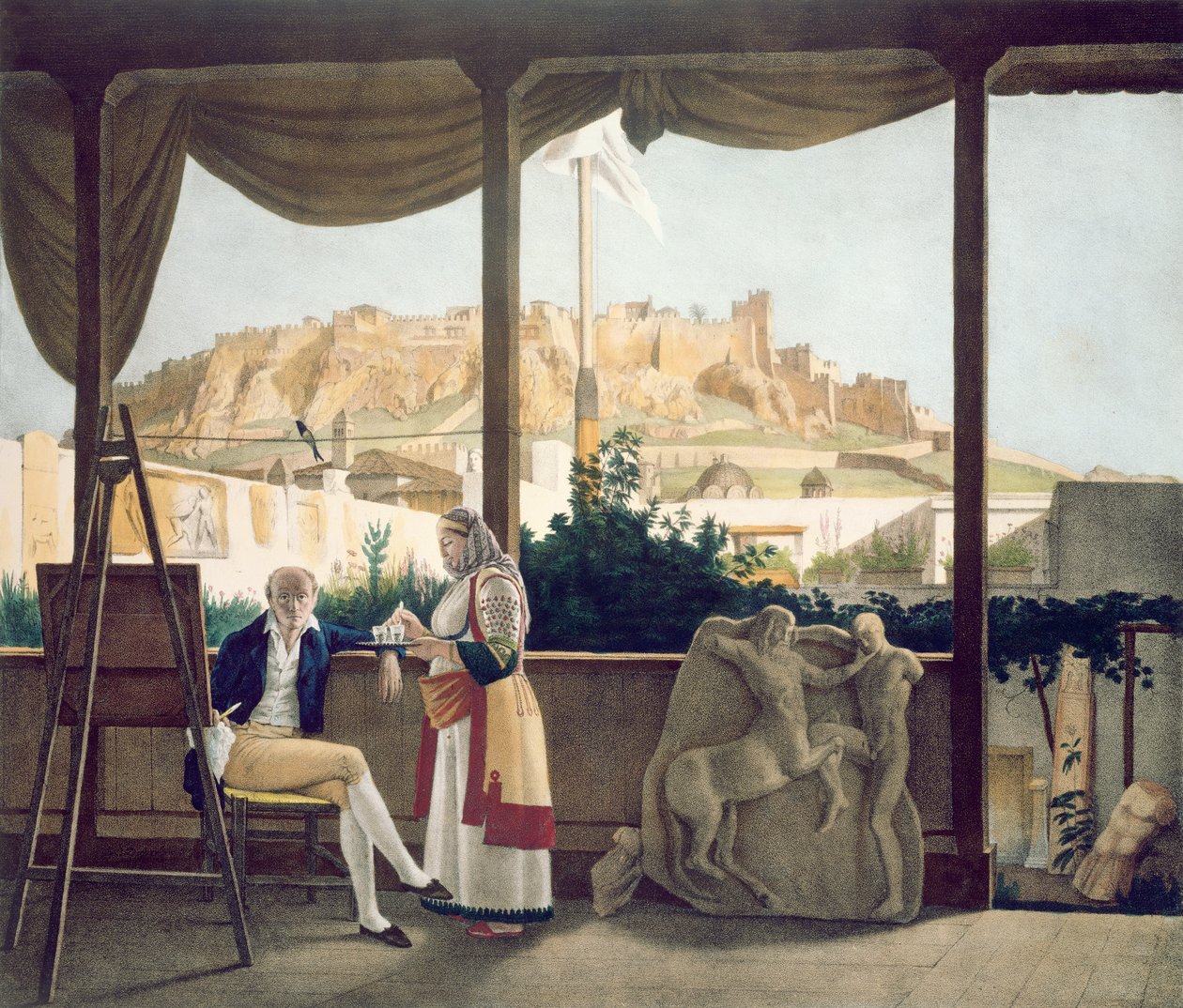 The French Consul, Monsieur Fauvel, on the Terrace of His House in Athens, Engraved by the Thierry Brothers, 1825 by Louis Dupré