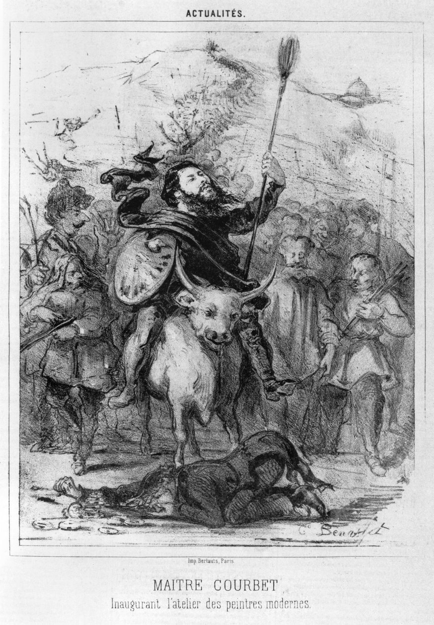 Maitre Courbet inaugurating the workshop of modern painters, caricature from Le Boulevard by Louis Emile Benassit