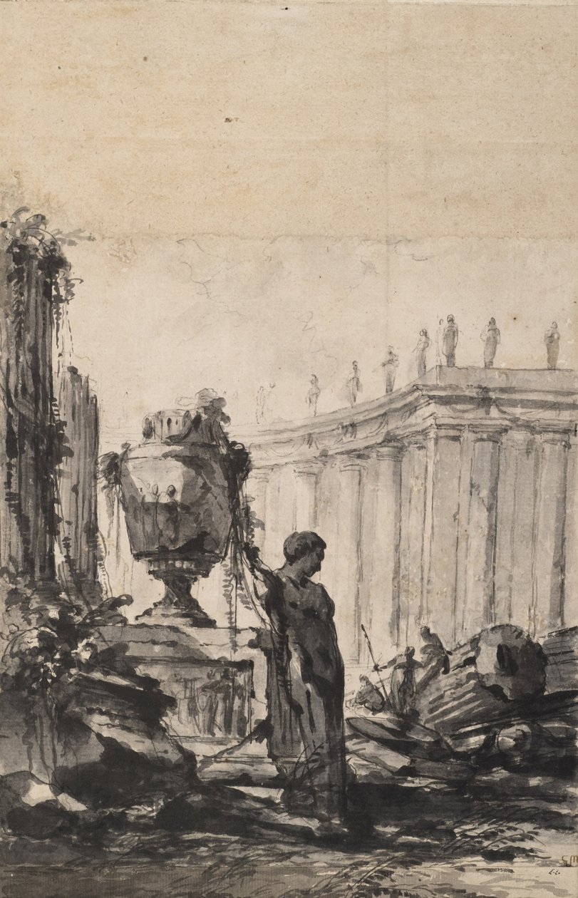 Architectural Fantasy with Vase, Herm, and Colonnade by Louis Joseph Le Lorrain