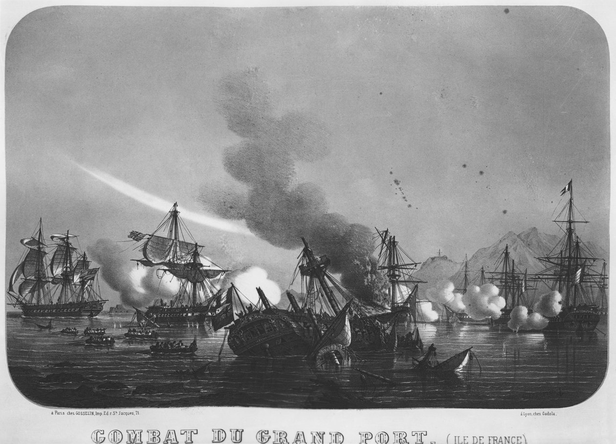 Naval Battle of Grand Port, Mauritius, in 1810 by Louis Le Breton
