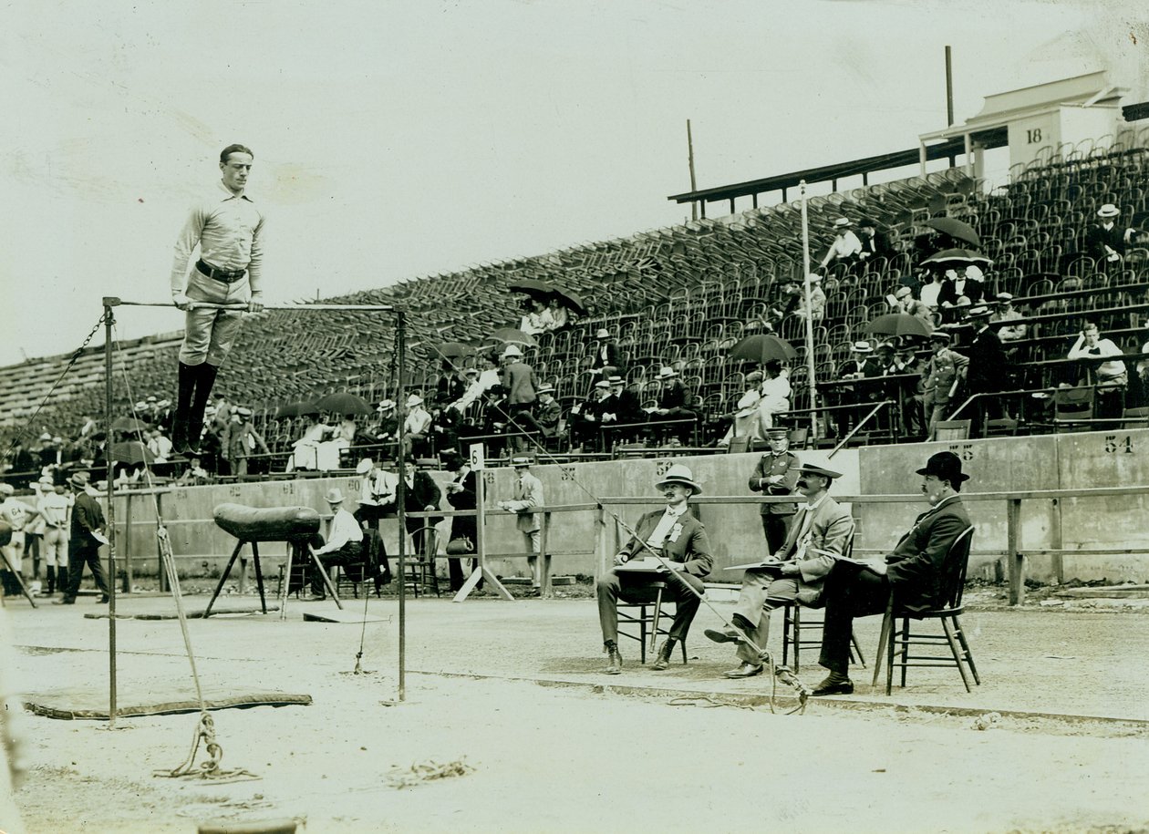Athlete on a High Bar with Judges by Louis Melsheimer