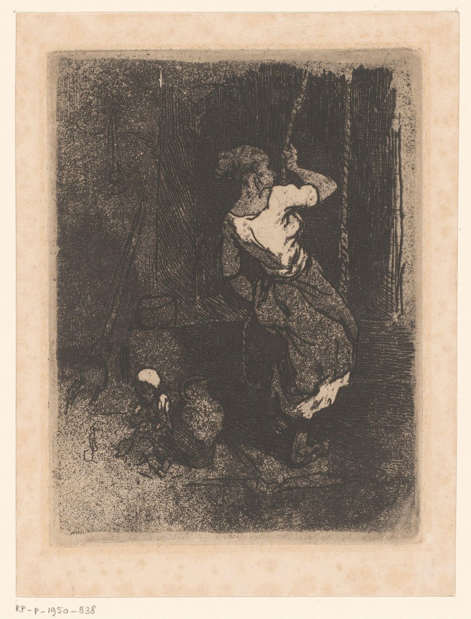 Woman drawing water from a well, with a seated child beside her by Louis Adolphe Hervier (attributed to)