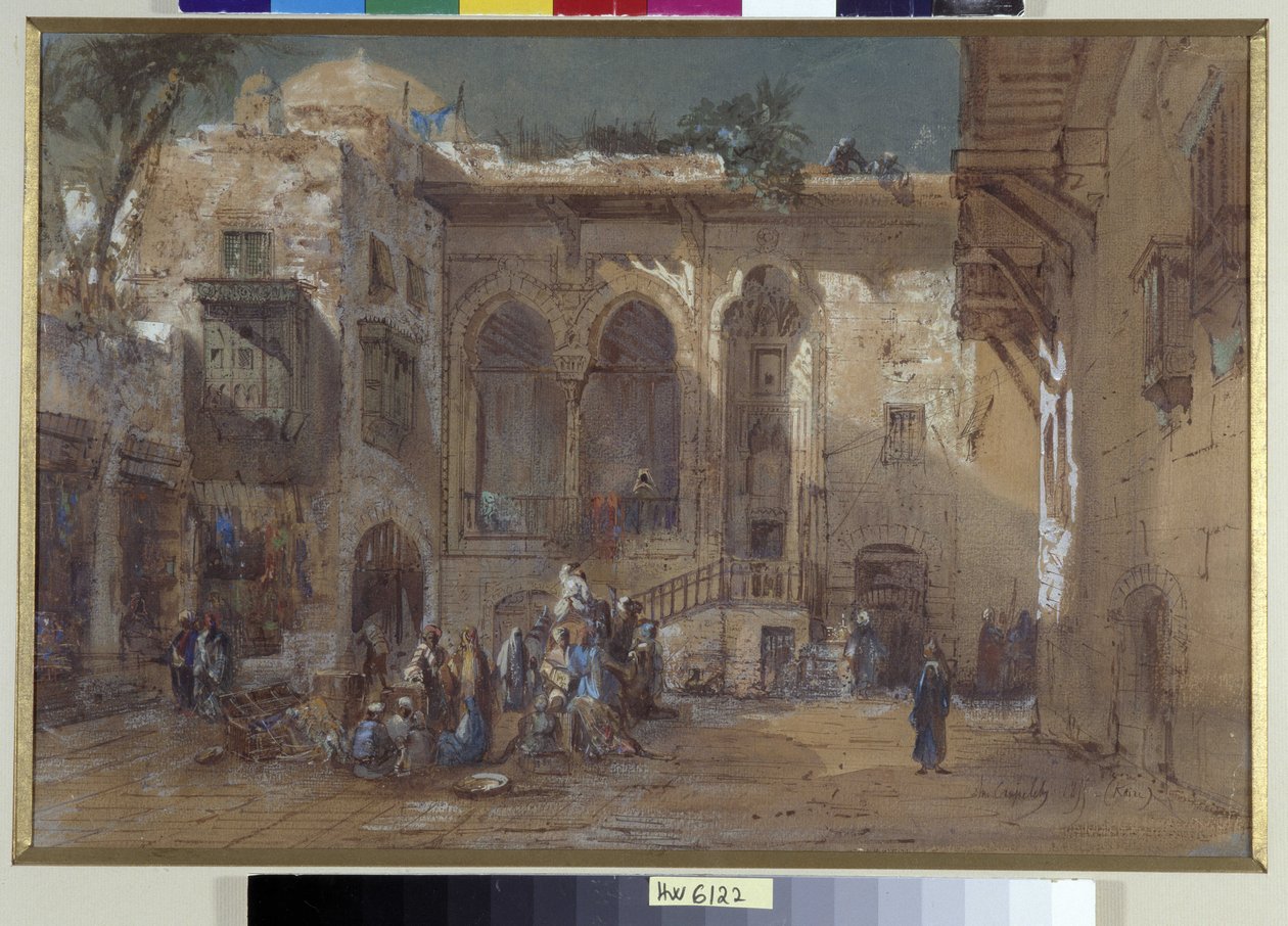 A lively square in Cairo, Egypt by Louis Amable Crapelet