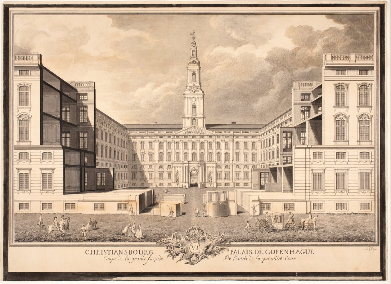 Christiansborg Palace in Copenhagen. Section of the Main Facade of the Entrance to the First Courtyard by Louis Auguste Le Clerc