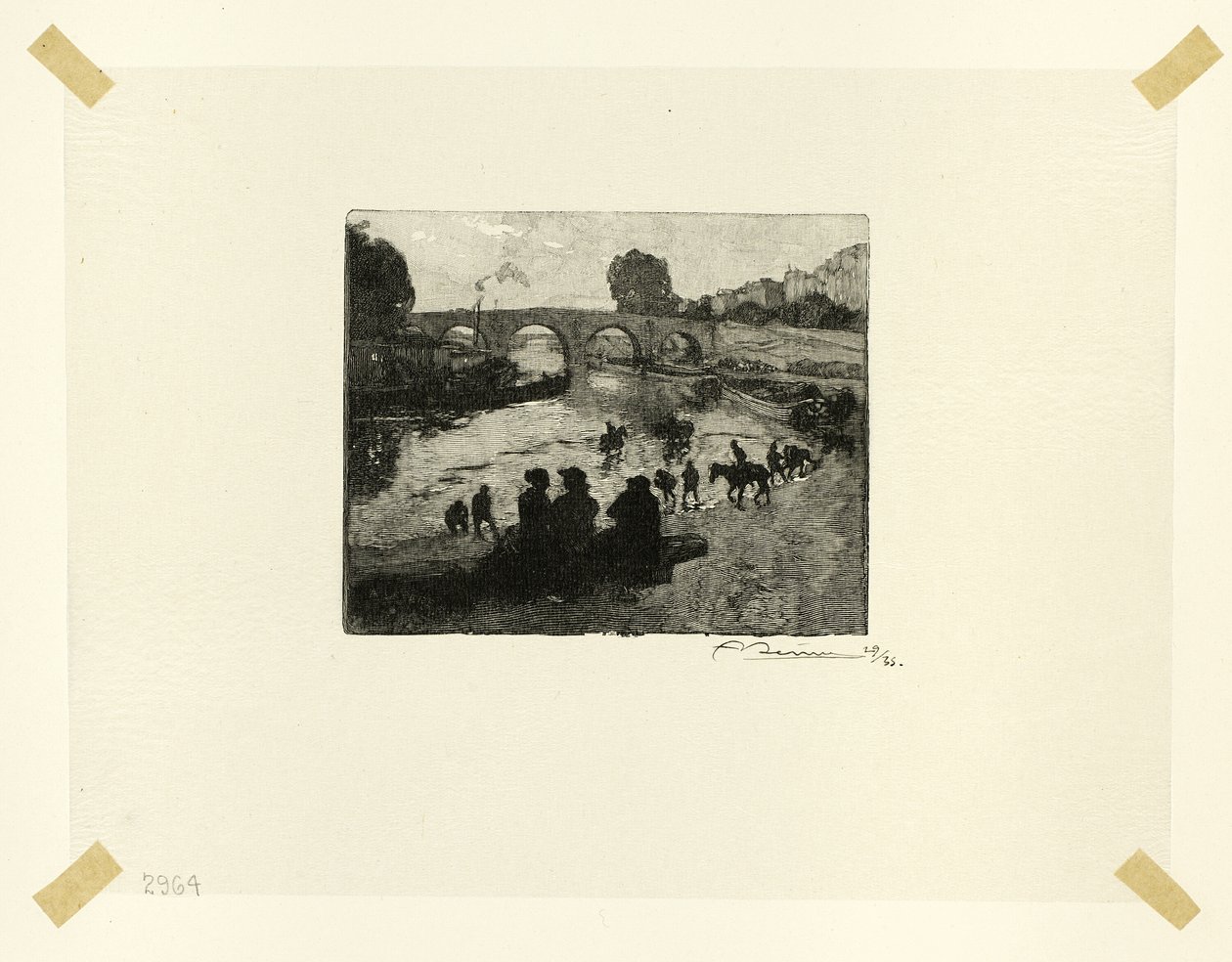 The Horse Pond at the Pont Marie, plate ten from Along the Seine and the Boulevards by Louis Auguste Lepère