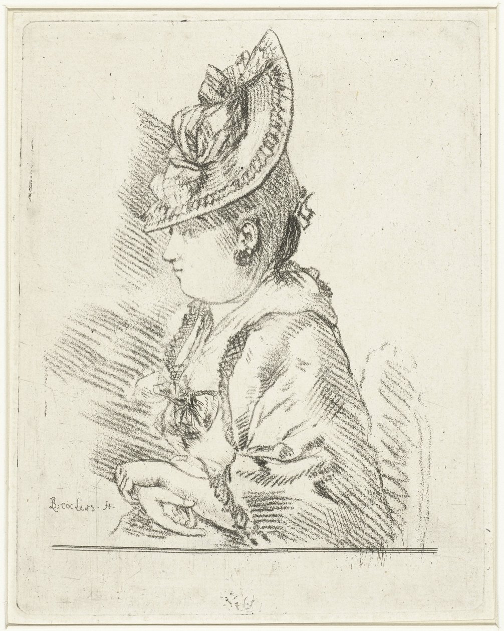 Portrait of a Young Lady with Hat in Profile to the Left by Louis Bernard Coclers