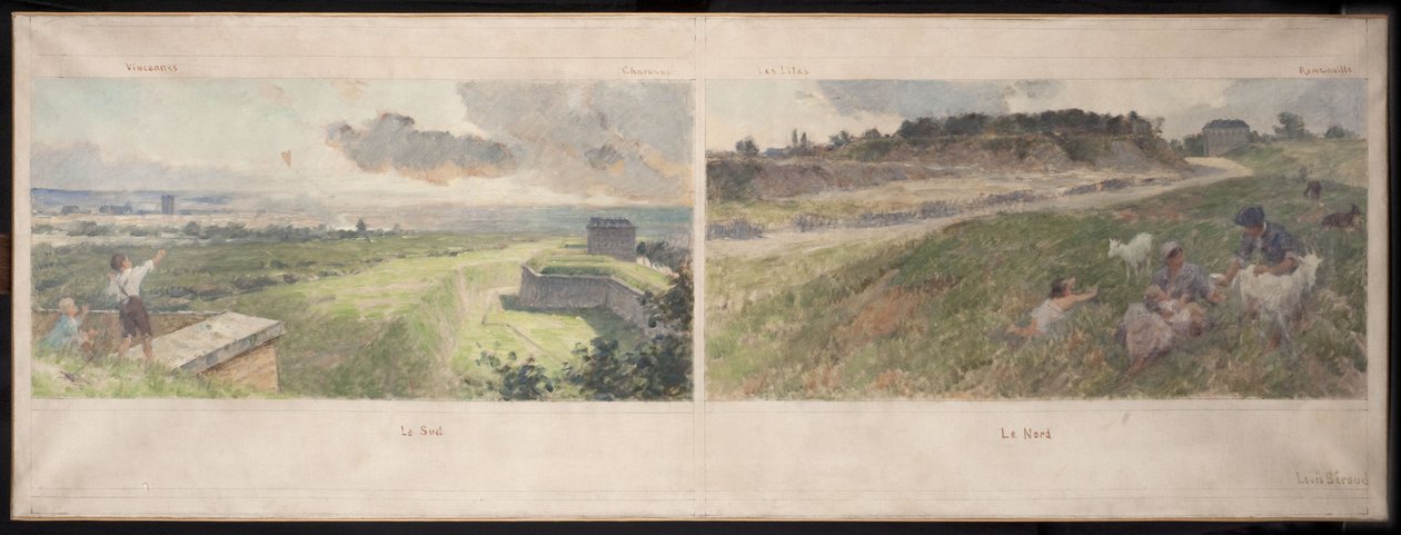 Sketch for the Bagnolet Town Hall: Two views of the surroundings of Bagnolet (north and south) by Louis Beroud