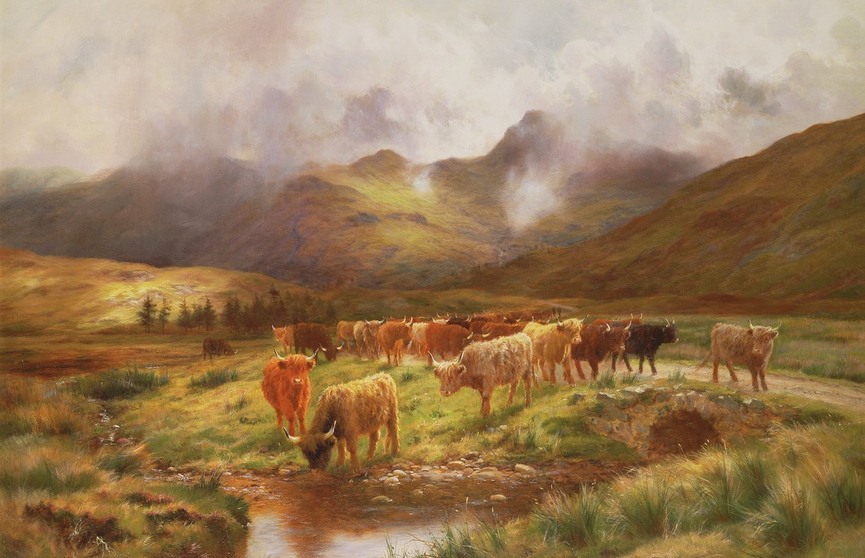 A Highland Drove at Strathfillan, Perthshire by Louis Bosworth Hurt