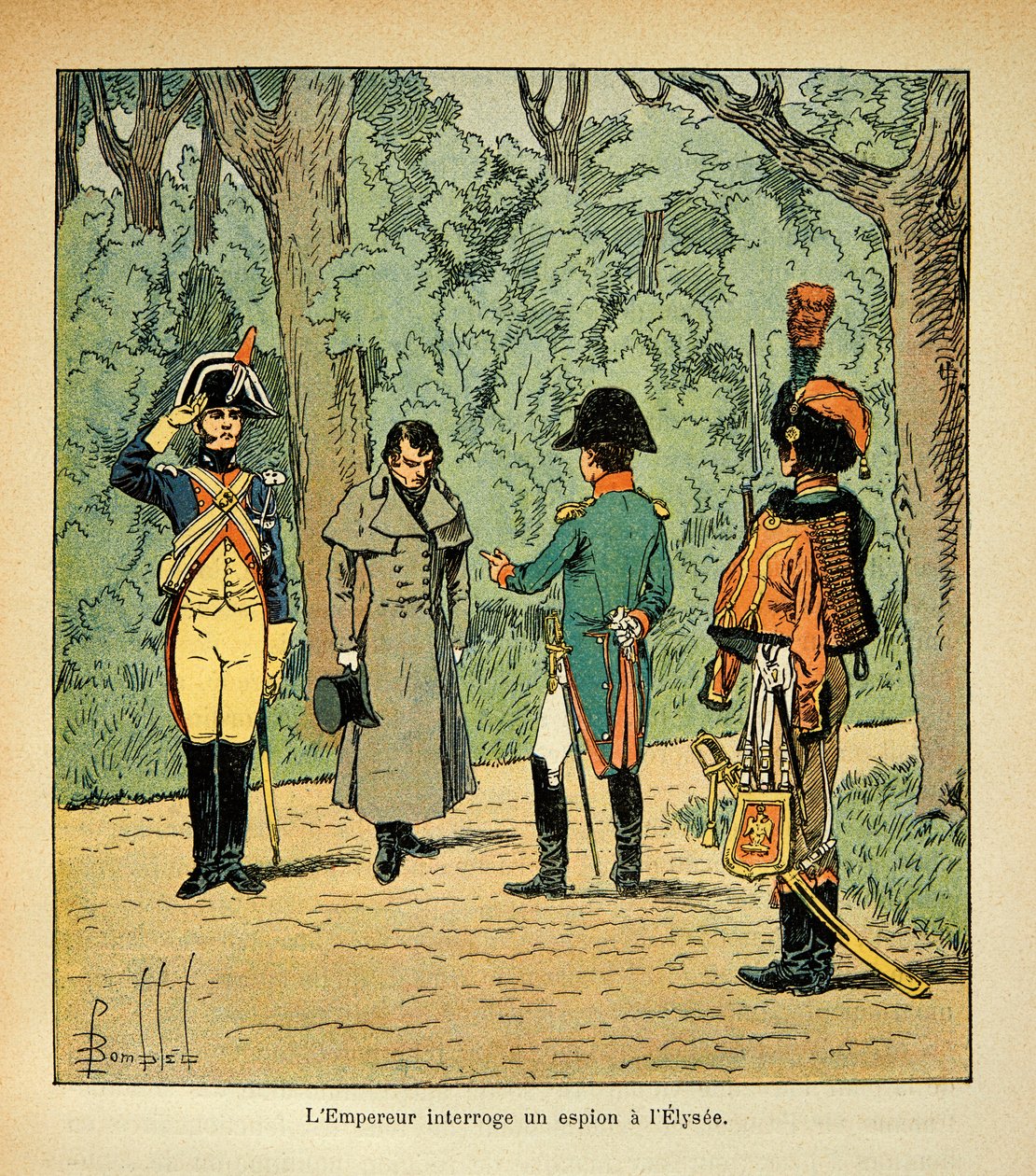 Illustration from the book The Memorial of Saint Helene by Count Emmanuel de Las Cases: Emperor Napoleon interrogates a spy at the Elysee by Louis Charles Bombled