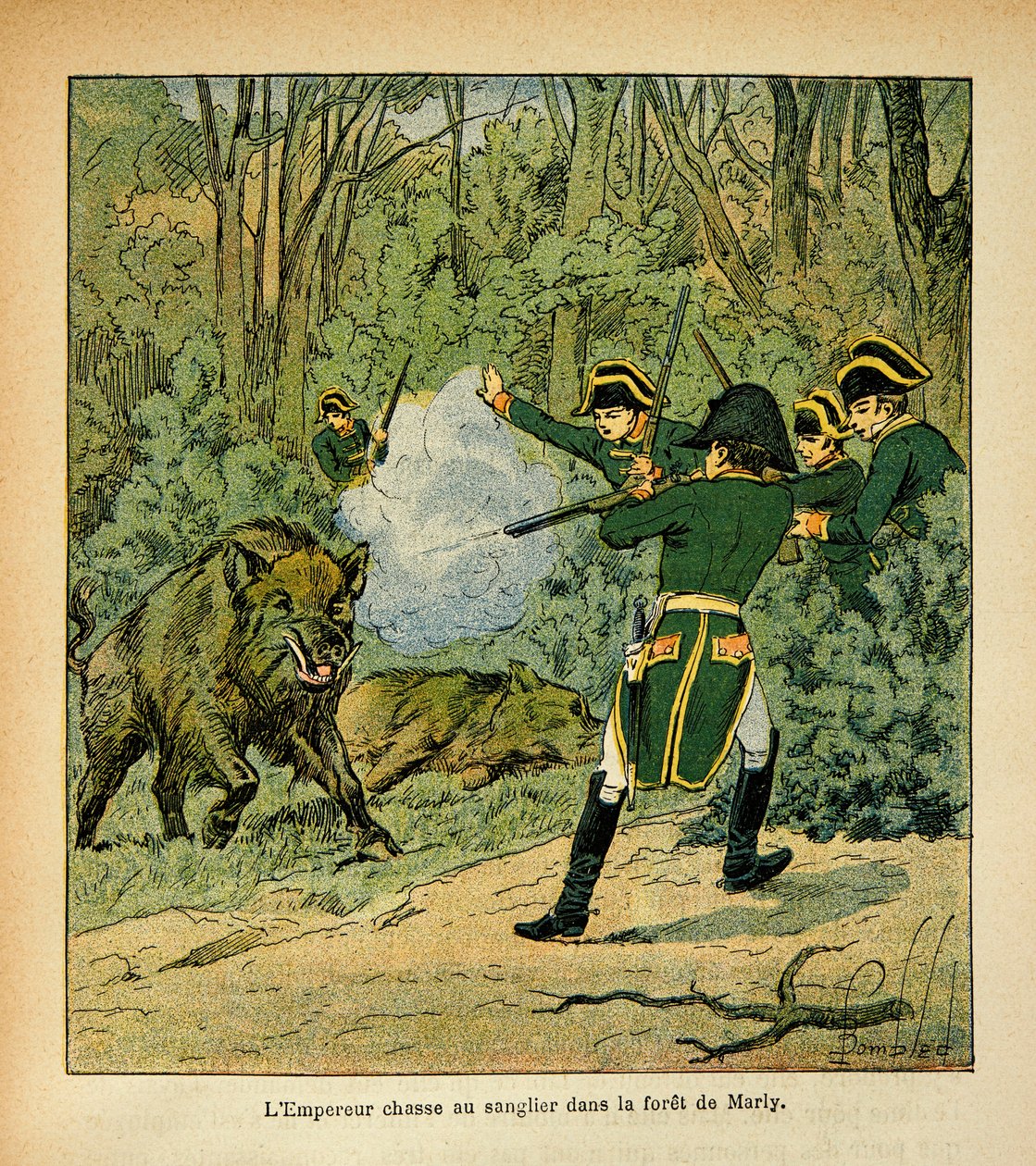 The Emperor Napoleon hunts the boar in the forest of Marly by Louis Charles Bombled