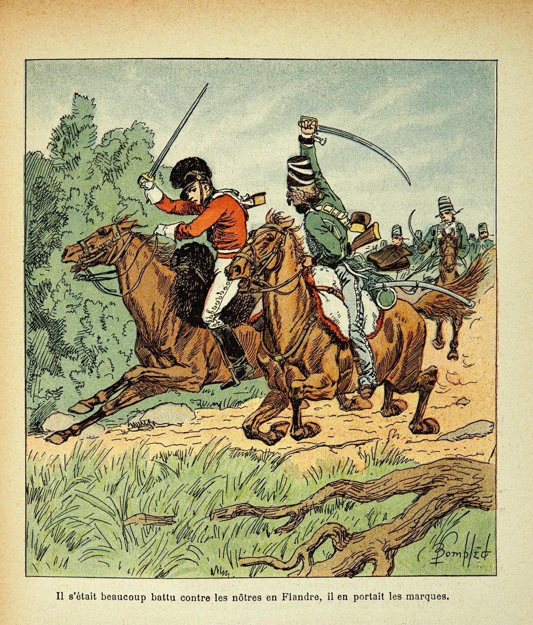 Combat Between French and English Horsemen by Louis Charles Bombled